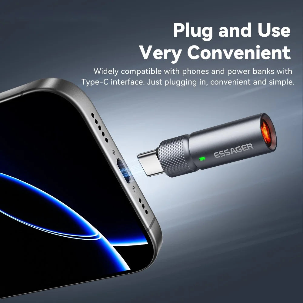 ESSAGER Aluminum Alloy Type-C Cigarette Lighter Tungsten Wire Heating Auto Shut Off - Type-C Male Connector - 6