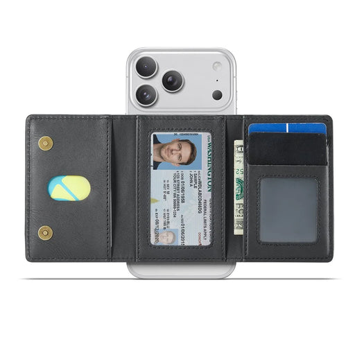 MAGKING K4 Card Holder Tri-Fold Magnetic RFID Blocking PU Leather Wallet - Black - 2