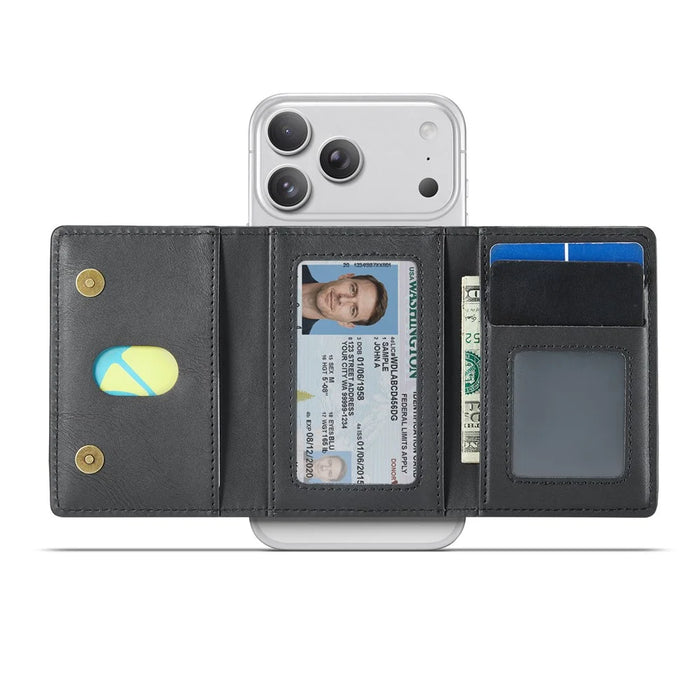 MAGKING K4 Card Holder Tri-Fold Magnetic RFID Blocking PU Leather Wallet - Black - 2