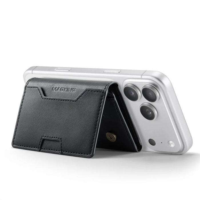 MAGKING K4 Card Holder Tri-Fold Magnetic RFID Blocking PU Leather Wallet - Black - 4