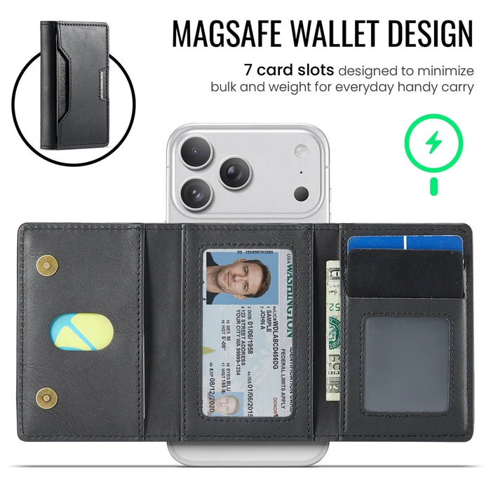 MAGKING K4 Card Holder Tri-Fold Magnetic RFID Blocking PU Leather Wallet - Black - 5