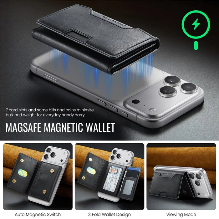 MAGKING K4 Card Holder Tri-Fold Magnetic RFID Blocking PU Leather Wallet - Black - 6