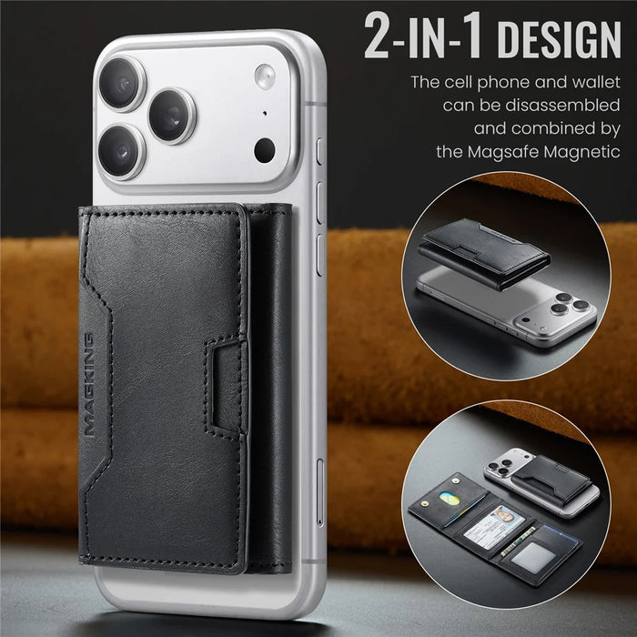 MAGKING K4 Card Holder Tri-Fold Magnetic RFID Blocking PU Leather Wallet - Black - 7
