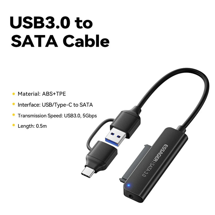 ESSAGER 5Gbps High Speed Data Transfer 2 in 1 USB 3.0  /  Type-C to SATA Adapter Cable for External Hard Drive SSD - 2
