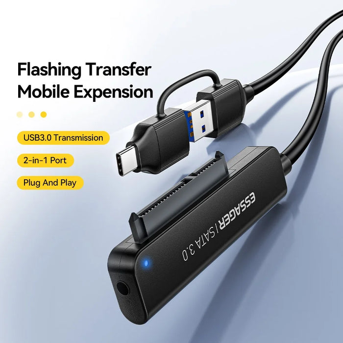ESSAGER 5Gbps High Speed Data Transfer 2 in 1 USB 3.0  /  Type-C to SATA Adapter Cable for External Hard Drive SSD - 3