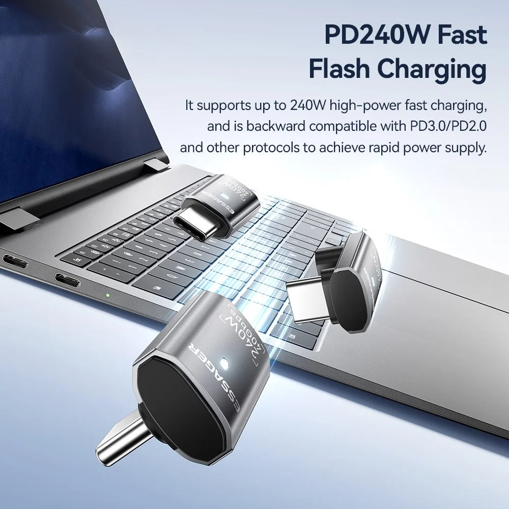 ESSAGER USB4.0 Data Adapter for Micro USB to Type-C 40Gbps Data Transfer 240W PD Fast Charging Adapter - Grey / 7-Shaped - 3