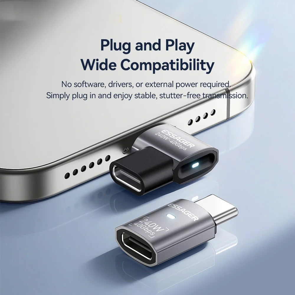 ESSAGER USB4.0 Data Adapter for Micro USB to Type-C 40Gbps Data Transfer 240W PD Fast Charging Adapter - Grey / 7-Shaped - 6