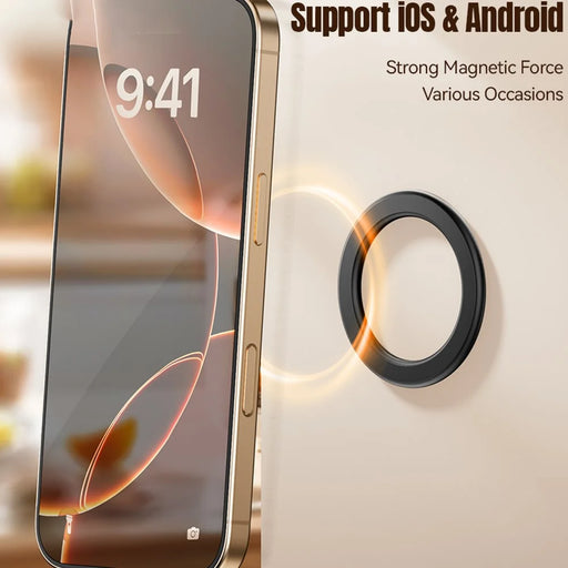 ESSAGER Phone Circular Magnetic Ring with Magnetic Sheet 360° Rotatable Adjustable Magnet Ring Strong Adsorption - Black - 2