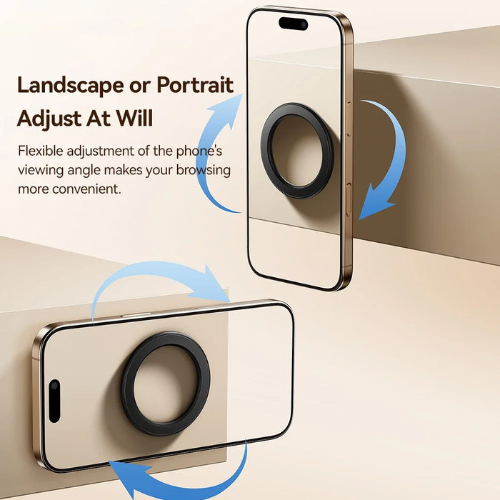 ESSAGER Phone Circular Magnetic Ring with Magnetic Sheet 360° Rotatable Adjustable Magnet Ring Strong Adsorption - Black - 4