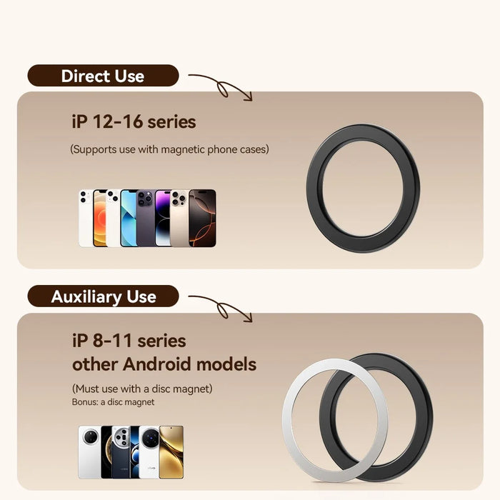 ESSAGER Phone Circular Magnetic Ring with Magnetic Sheet 360° Rotatable Adjustable Magnet Ring Strong Adsorption - Black - 7