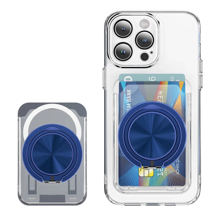 Phone Card Holder Magnetic Kickstand Slim PC Phone Back Card Case - Navy Blue - 1
