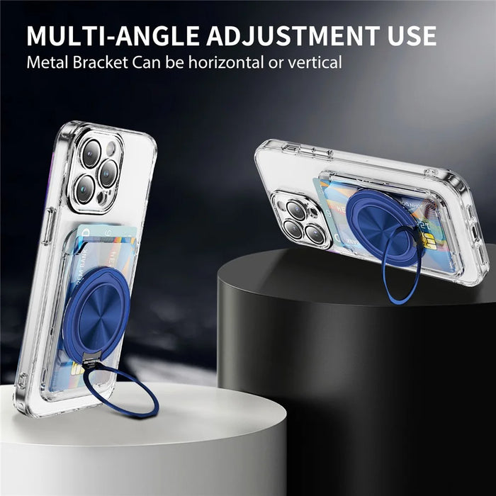 Phone Card Holder Magnetic Kickstand Slim PC Phone Back Card Case - Navy Blue - 6