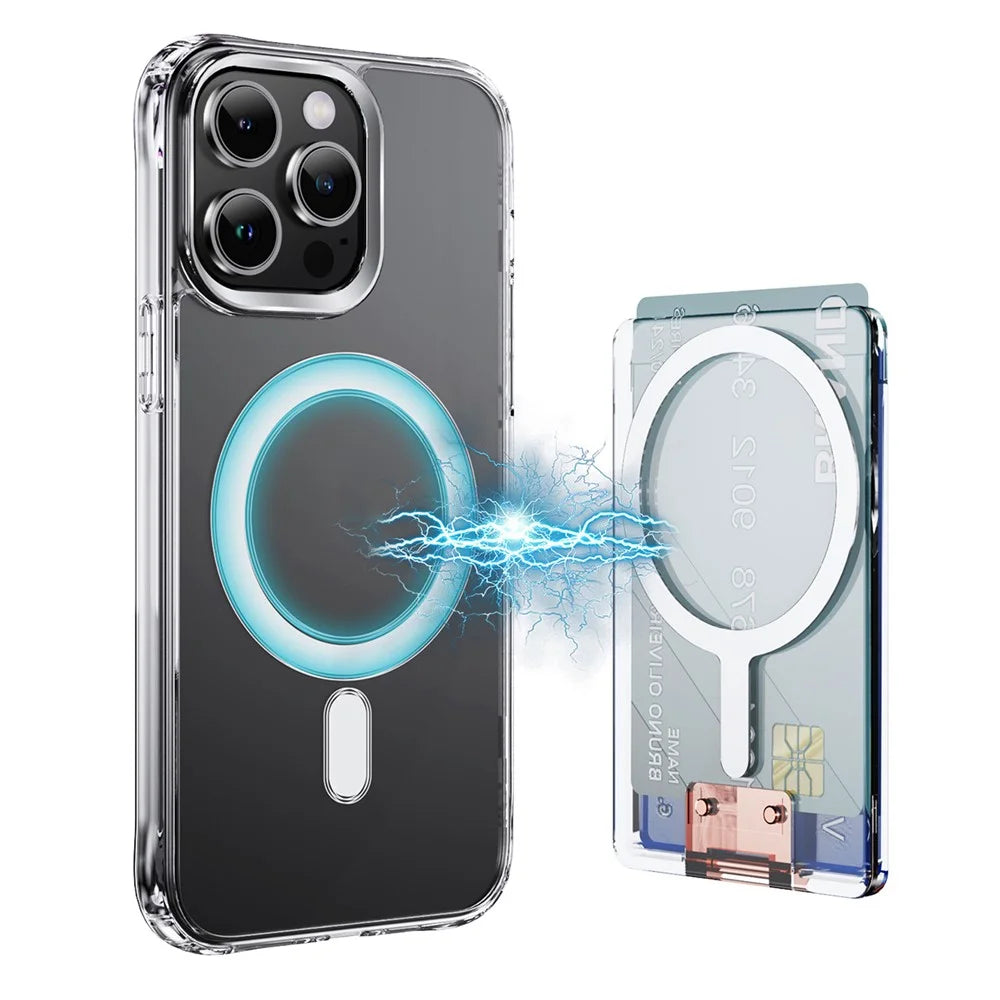 Magnetic Card Holder with Kickstand RFID Blocking Transparent Anti Scratch Design Slim Phone Card Case - Rose Gold - 1