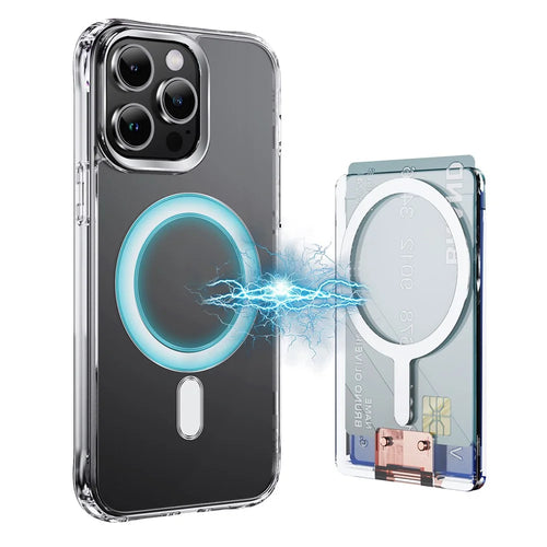 Magnetic Card Holder with Kickstand RFID Blocking Transparent Anti Scratch Design Slim Phone Card Case - Rose Gold - 1