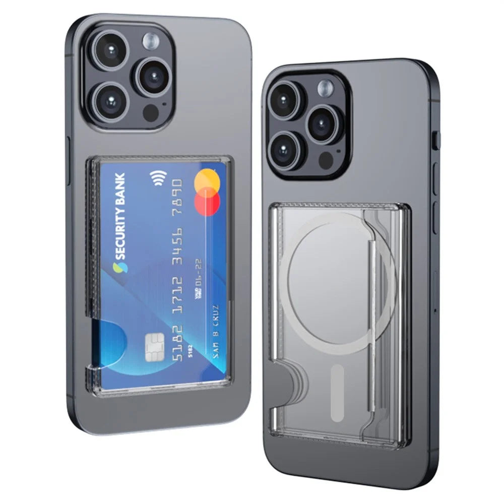 Side-Mount Clear Card Holder Magnetic Slim Phone Back Card Case - 4