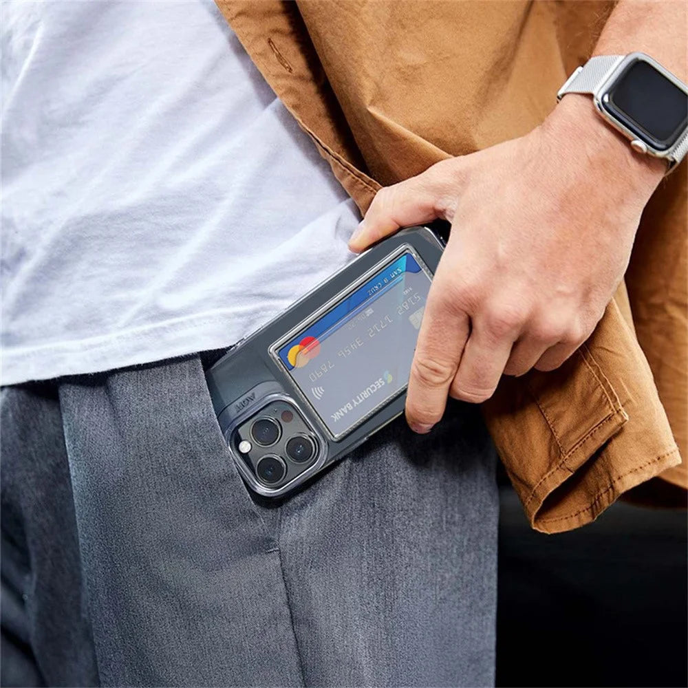 Side-Mount Clear Card Holder Magnetic Slim Phone Back Card Case - 5
