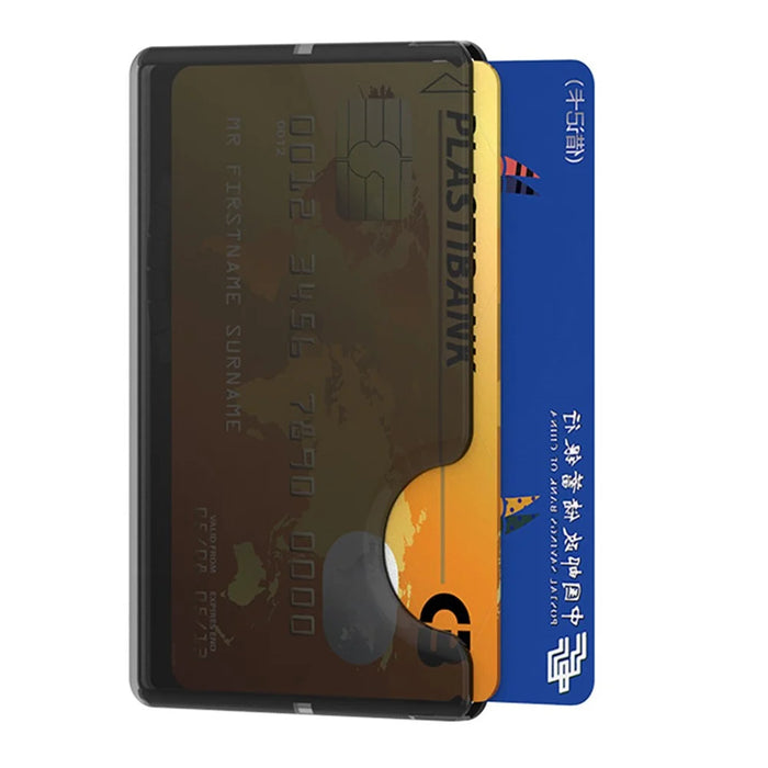 Side Push Card Holder Strong Magnetic Slim Phone Back Card Case - Transparent Black - 1