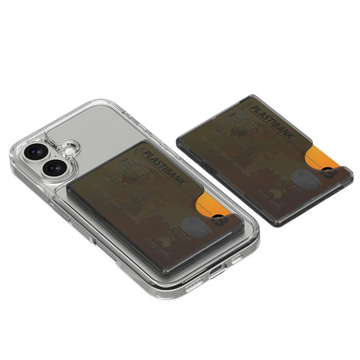 Side Push Card Holder Strong Magnetic Slim Phone Back Card Case - Transparent Black - 3