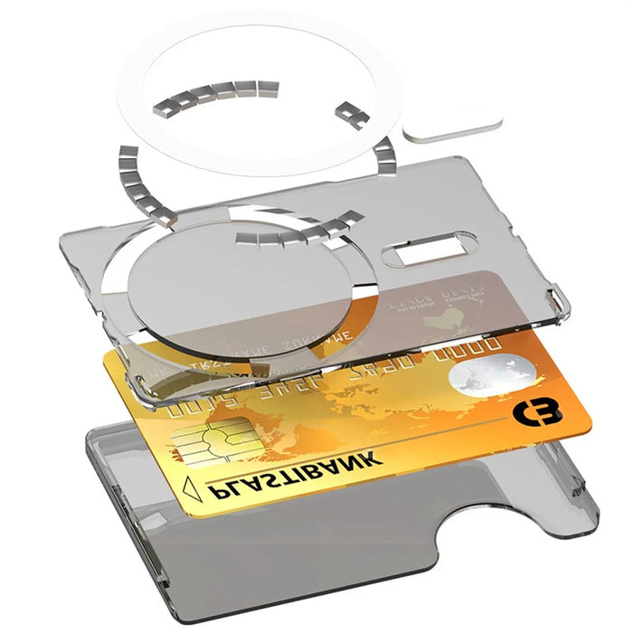 Side Push Card Holder Strong Magnetic Slim Phone Back Card Case - Transparent Black - 6