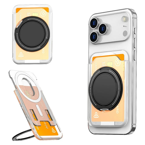 Rotary Ring Holder Magnetic Phone Card Holder Hard PC Card Slot with Aluminum Alloy Kickstand - Translucent - 1