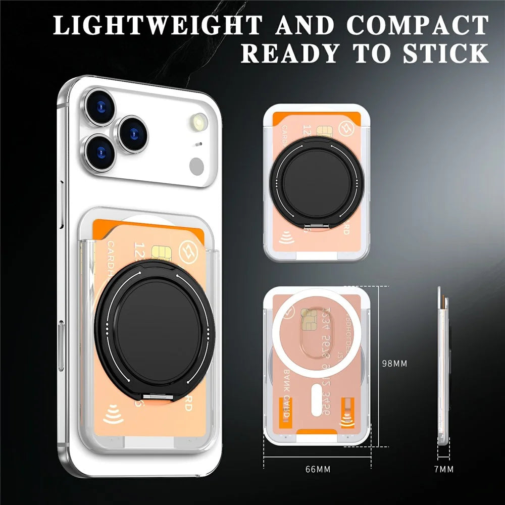 Rotary Ring Holder Magnetic Phone Card Holder Hard PC Card Slot with Aluminum Alloy Kickstand - Translucent - 3
