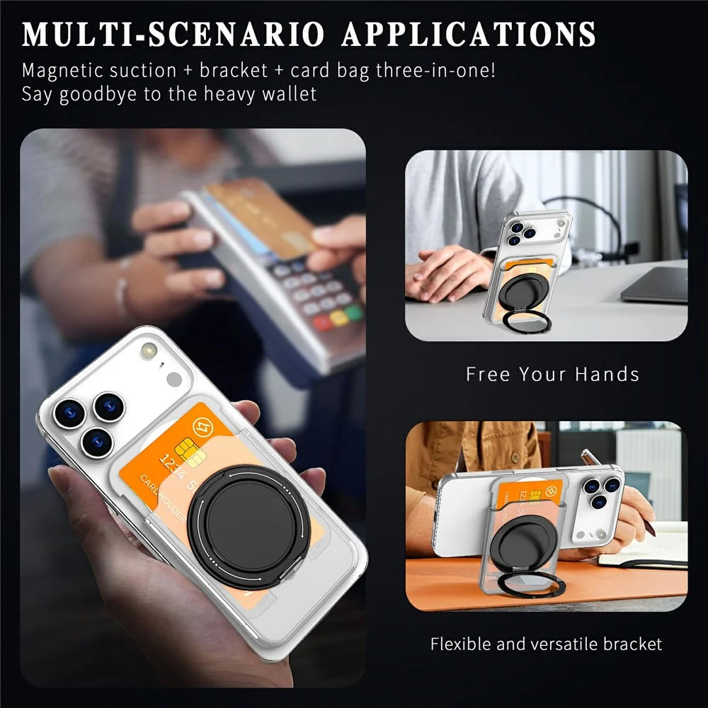 Rotary Ring Holder Magnetic Phone Card Holder Hard PC Card Slot with Aluminum Alloy Kickstand - Translucent - 6