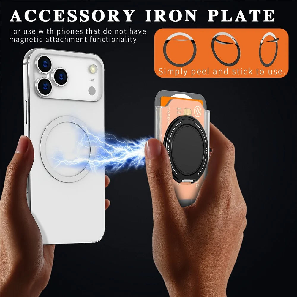 Rotary Ring Holder Magnetic Phone Card Holder Hard PC Card Slot with Aluminum Alloy Kickstand - Translucent - 7