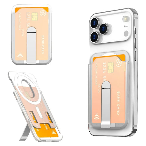 Hard PC Magnetic Card Holder Aluminum Alloy Vertical Kickstand Phone Card Slot - Translucent - 1