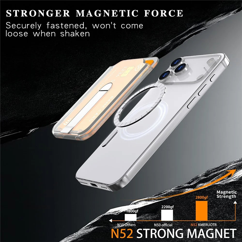 Hard PC Magnetic Card Holder Aluminum Alloy Vertical Kickstand Phone Card Slot - Translucent - 2