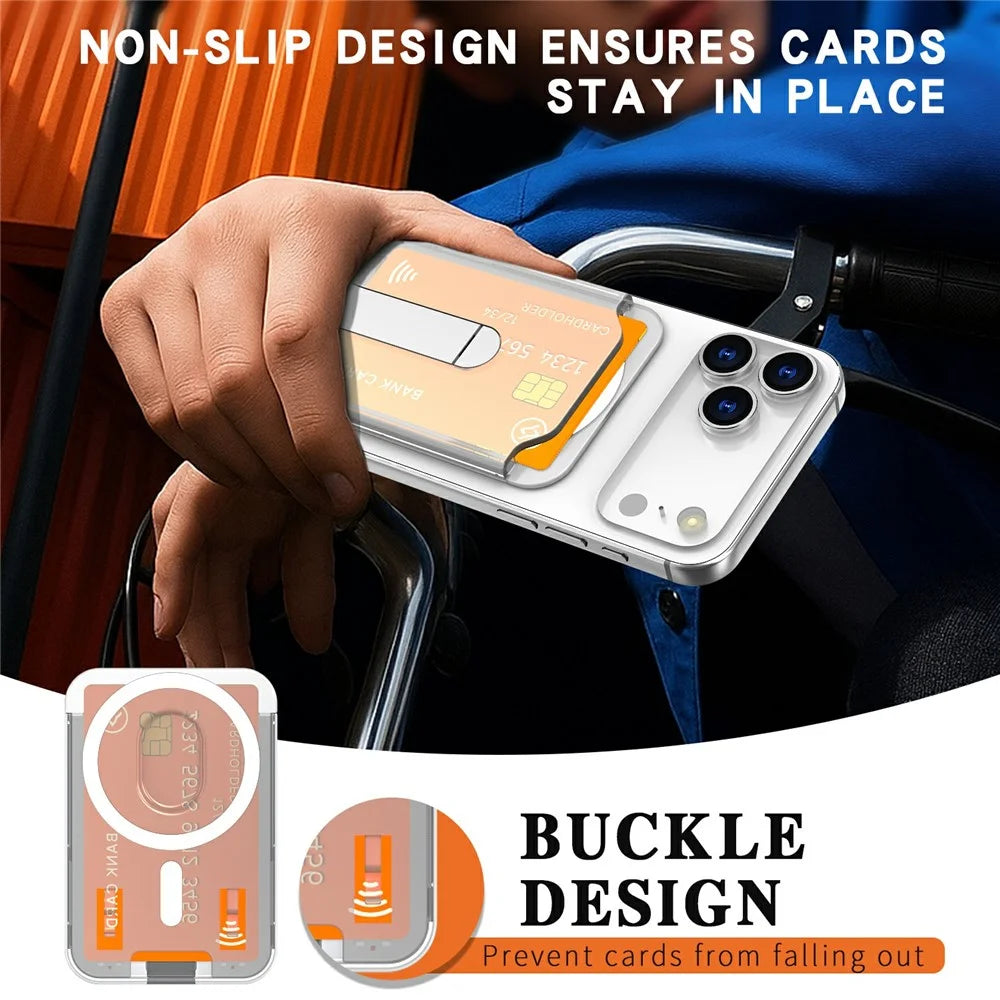 Hard PC Magnetic Card Holder Aluminum Alloy Vertical Kickstand Phone Card Slot - Translucent - 3