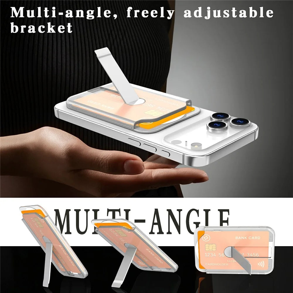 Hard PC Magnetic Card Holder Aluminum Alloy Vertical Kickstand Phone Card Slot - Translucent - 4