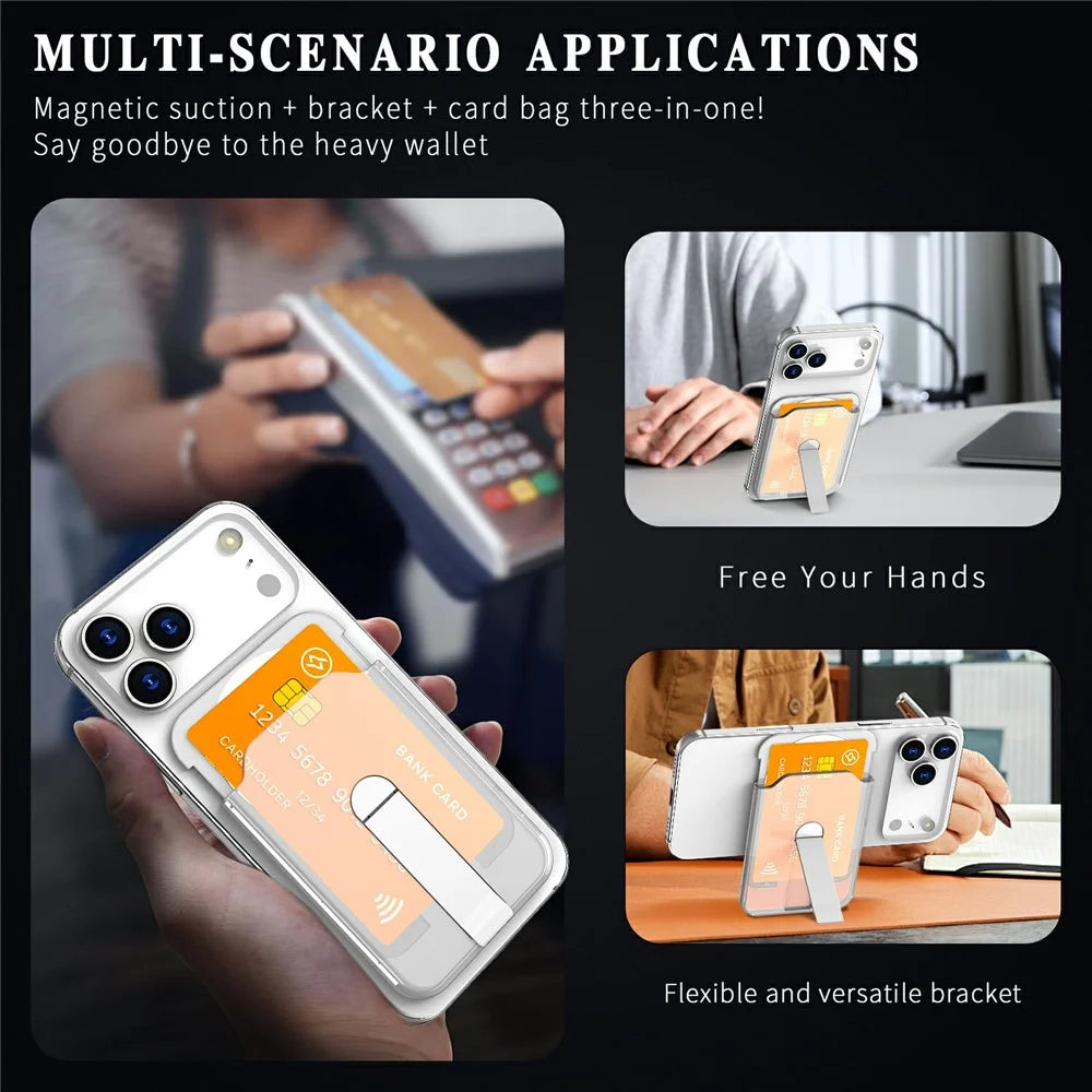 Hard PC Magnetic Card Holder Aluminum Alloy Vertical Kickstand Phone Card Slot - Translucent - 5