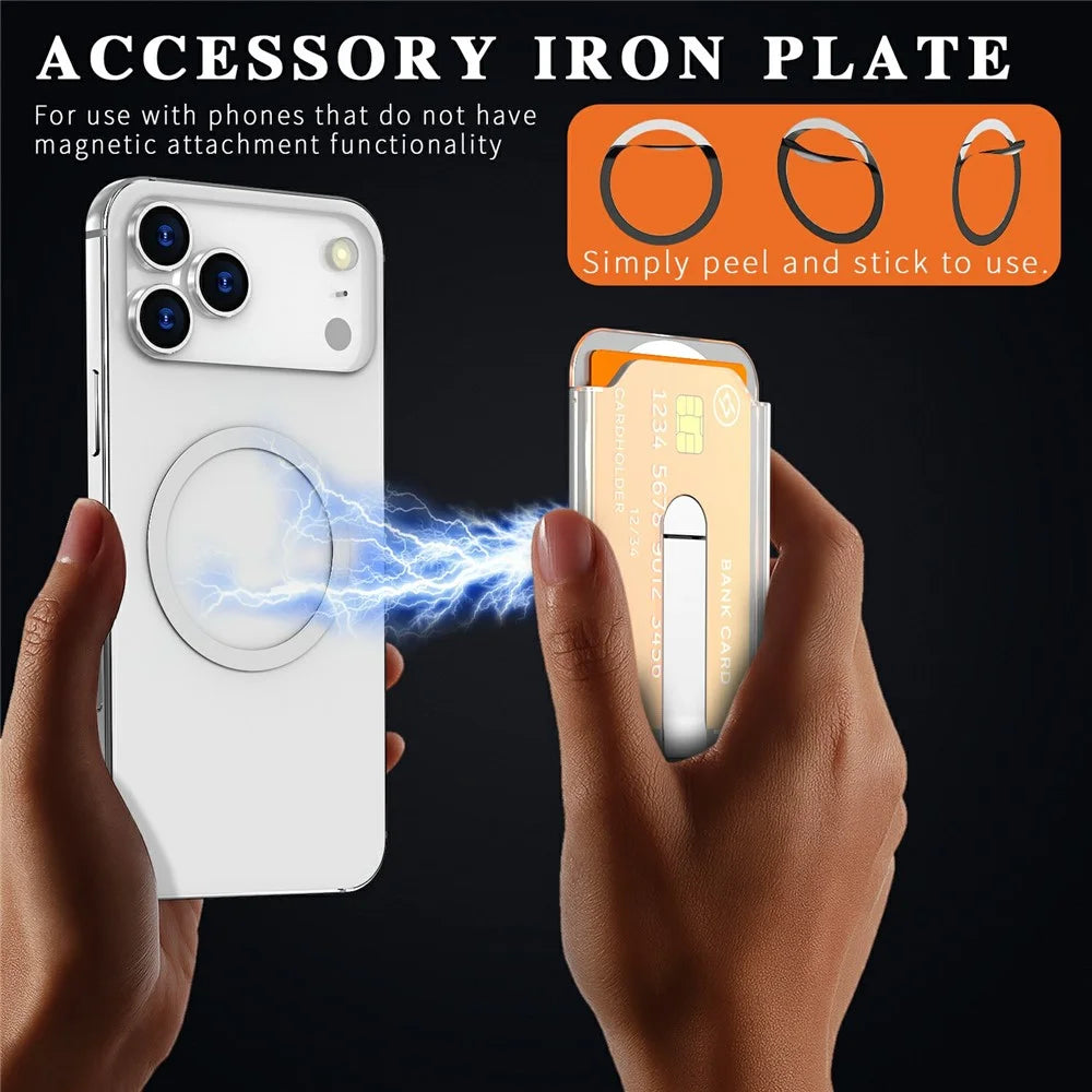 Hard PC Magnetic Card Holder Aluminum Alloy Vertical Kickstand Phone Card Slot - Translucent - 6