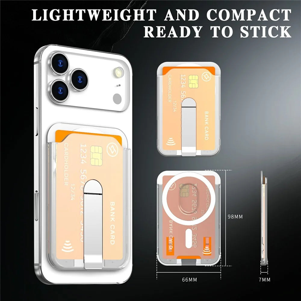 Hard PC Magnetic Card Holder Aluminum Alloy Vertical Kickstand Phone Card Slot - Translucent - 7