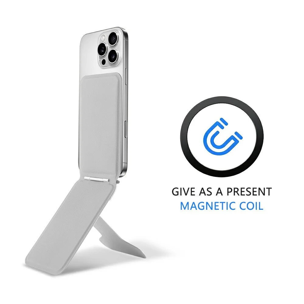 DO AS YOU WISH Foldable Square Magnetic Phone Stand with Magnetic Plate 30-90° Adjustable Phone Desktop Holder Small Rotating Shaft - Grey - 2