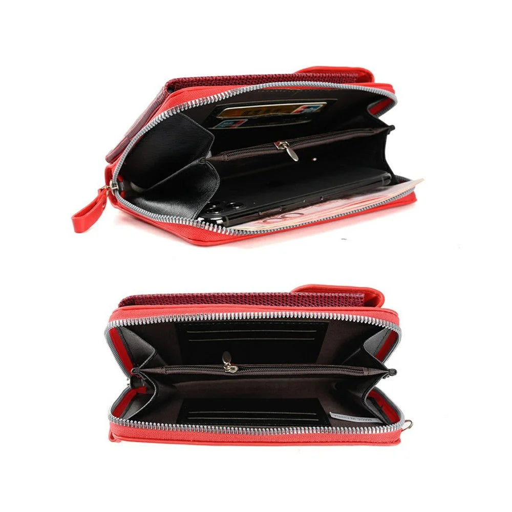 Universal Smartphone Crossbody Wallet PU Leather Clutch with Multi-Card Slots (18.5 x 11 x 5CM) - Red - 2