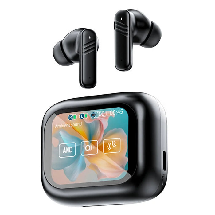 LX-10 Bluetooth-compatible Earbuds ANC + ENC Noise Cancellation Earbuds with Full Color Touch Screen Charging Case - Black - 1