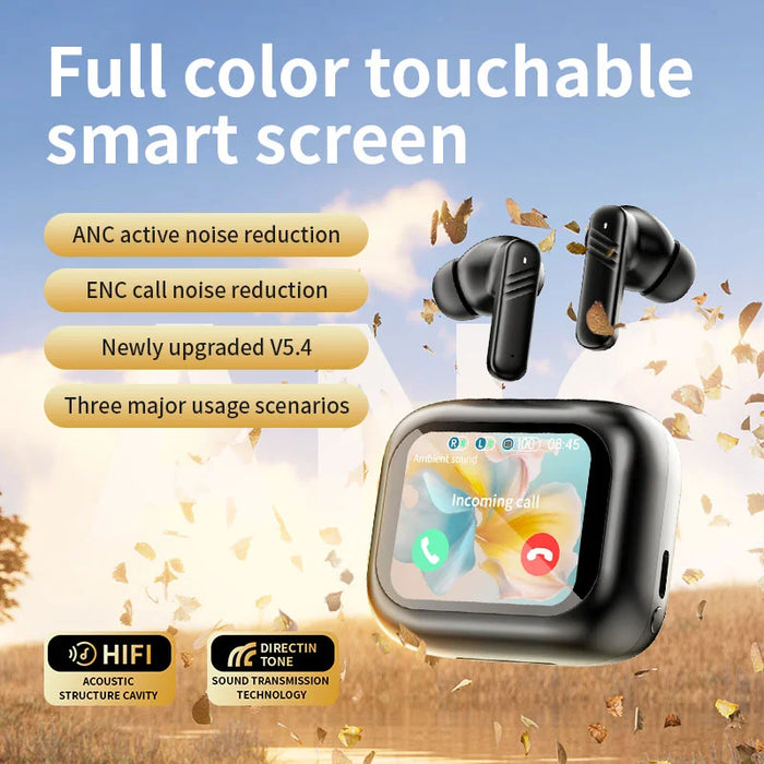 LX-10 Bluetooth-compatible Earbuds ANC + ENC Noise Cancellation Earbuds with Full Color Touch Screen Charging Case - Black - 2