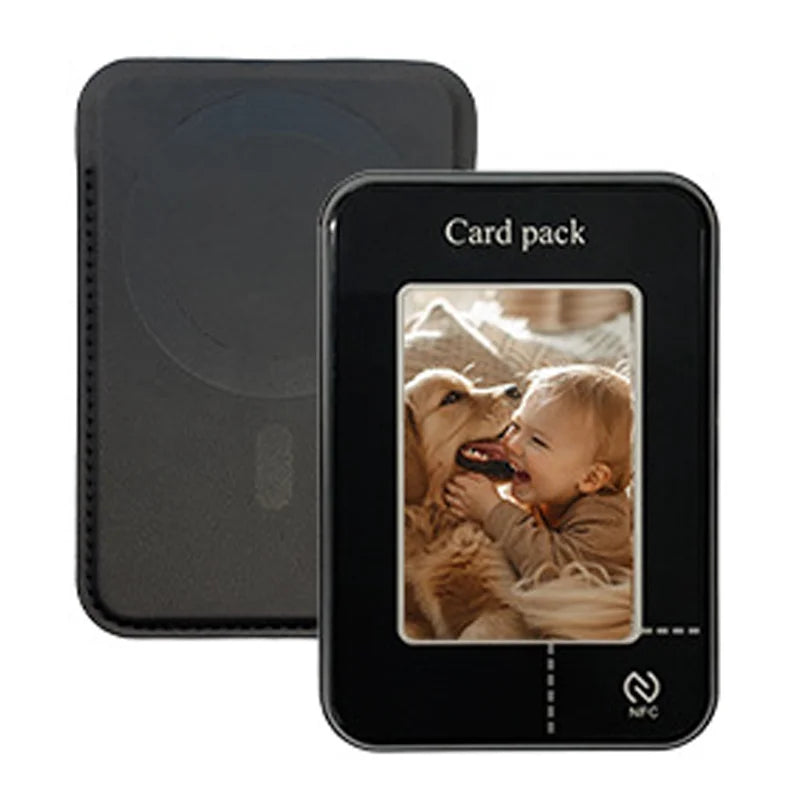 For iPhone DIY Picture E-Ink Screen Card Bag Phone Stand Compatible with MagSafe, No Battery Required - Black - 1