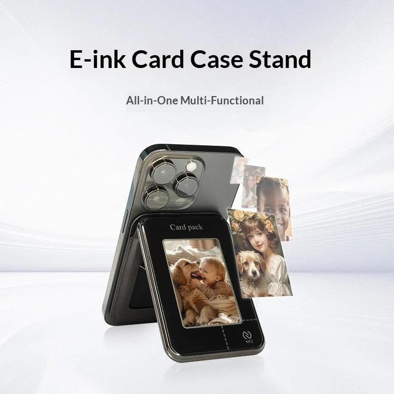 For iPhone DIY Picture E-Ink Screen Card Bag Phone Stand Compatible with MagSafe, No Battery Required - Black - 4