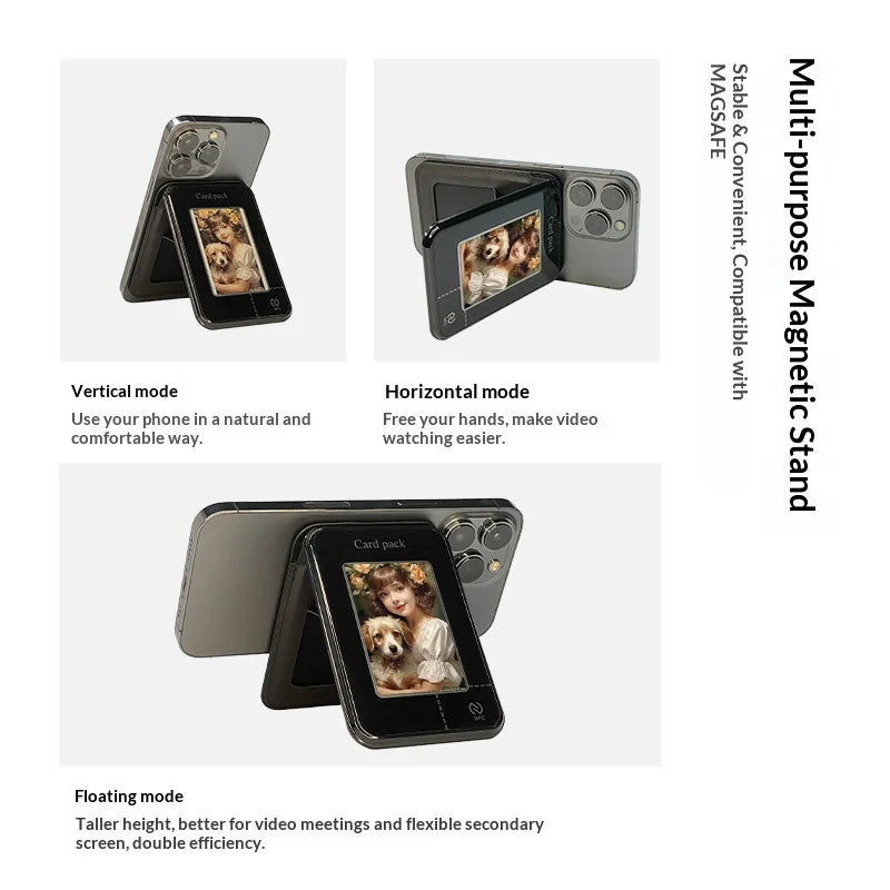 For iPhone DIY Picture E-Ink Screen Card Bag Phone Stand Compatible with MagSafe, No Battery Required - Black - 6