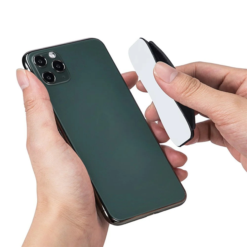Universal Retractable Phone Strap Stand Leather Textured Adhesive Holder Anti Slip Versatile Support - 3