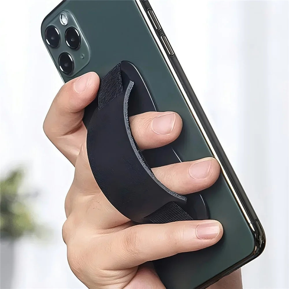 Universal Retractable Phone Strap Stand Leather Textured Adhesive Holder Anti Slip Versatile Support - 4