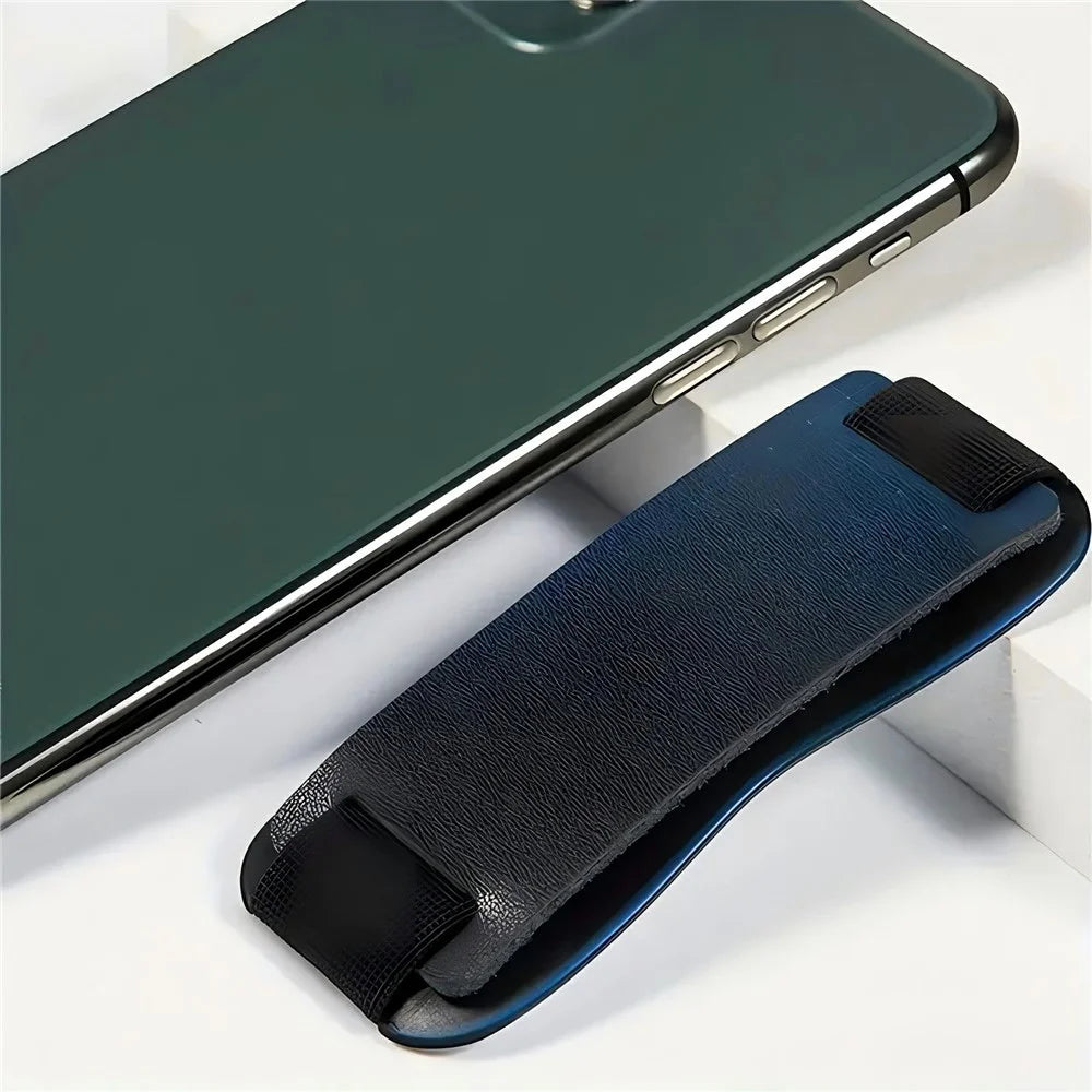 Universal Retractable Phone Strap Stand Leather Textured Adhesive Holder Anti Slip Versatile Support - 5