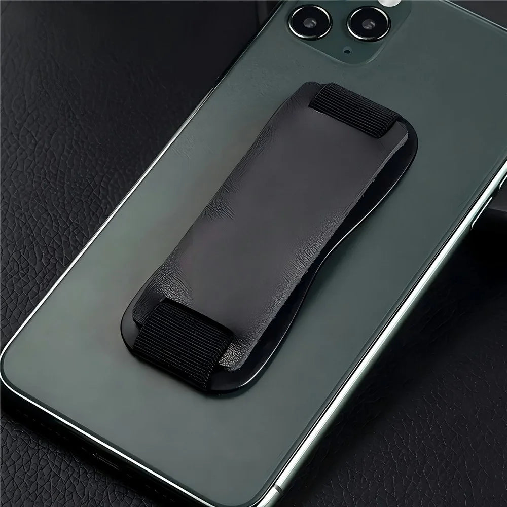 Universal Retractable Phone Strap Stand Leather Textured Adhesive Holder Anti Slip Versatile Support - 6