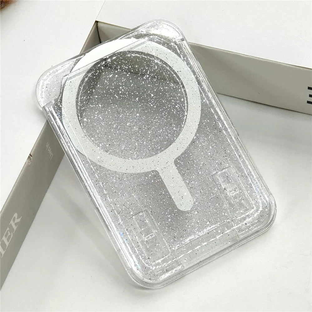 Magnetic Card Holder For Credit Cards Clear Glitter Design Card Storage Slot - Transparent - 1