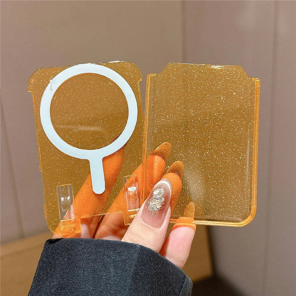 Magnetic Card Holder For Credit Cards Clear Glitter Design Card Storage Slot - Transparent - 3