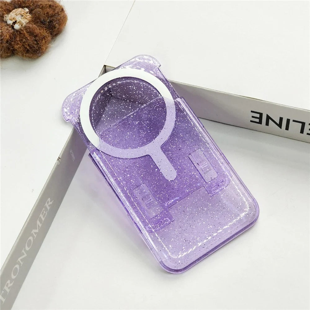 Magnetic Card Holder For Credit Cards Clear Glitter Design Card Storage Slot - Transparent - 4