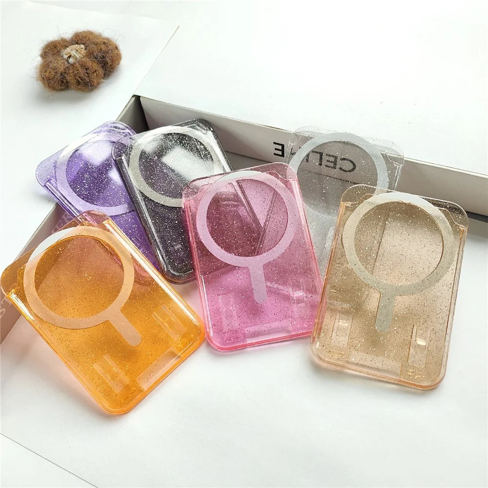 Magnetic Card Holder For Credit Cards Clear Glitter Design Card Storage Slot - Transparent - 5