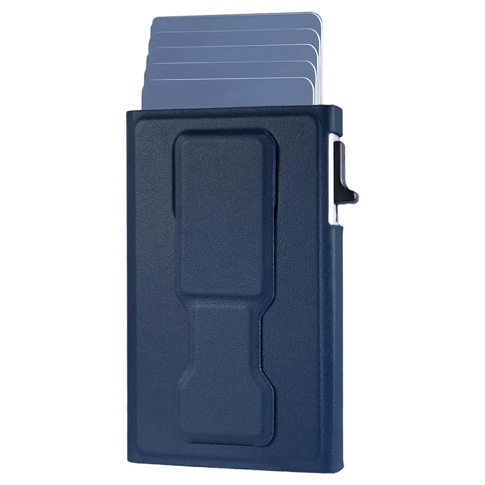 Magnetic Auto Pop-Up Card Holder for Cell Phones Back Kickstand RFID / NFC Blocking - Blue - 1
